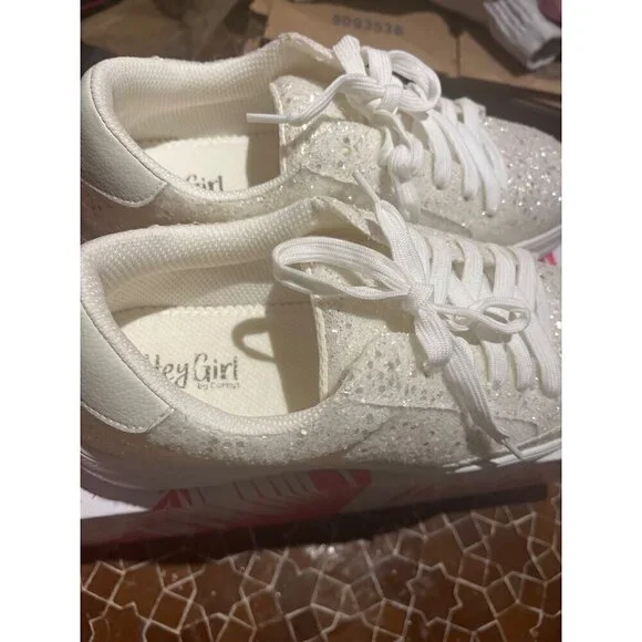 nwt hey girl by corkys white sparkling tennis shoe in box - Picture 10 of 10